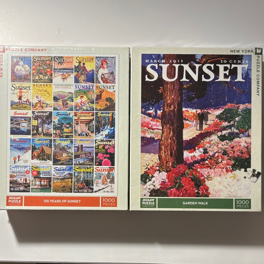 New York Puzzle Company Sunset Jigsaw Puzzle Set (2) - 1000 Pieces.  New/Sealed
